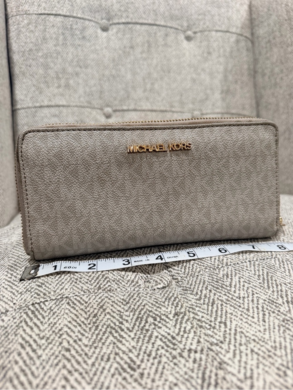 Michael Kors Taupe Zip-Around Continental Wallet with Gold Logo